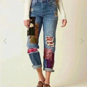 Free People Lux Embellished & Patch Boyfriend Jeans - Size 25